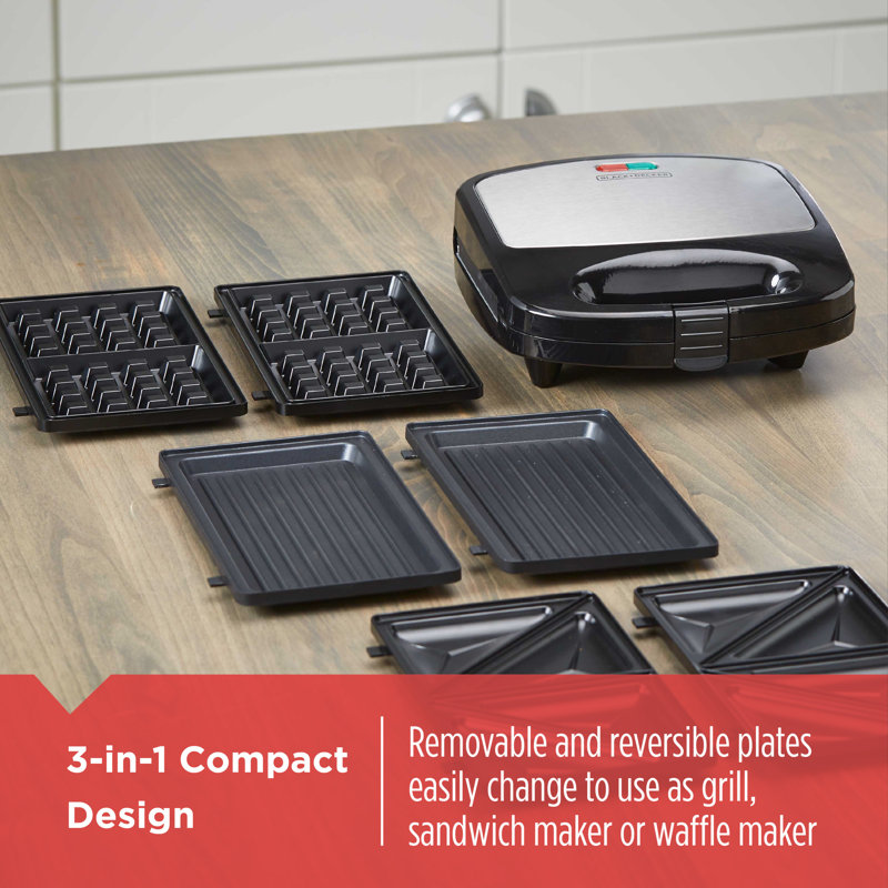 Black + Decker 3in1 Morning Meal Station Waffle Maker, Grill, or